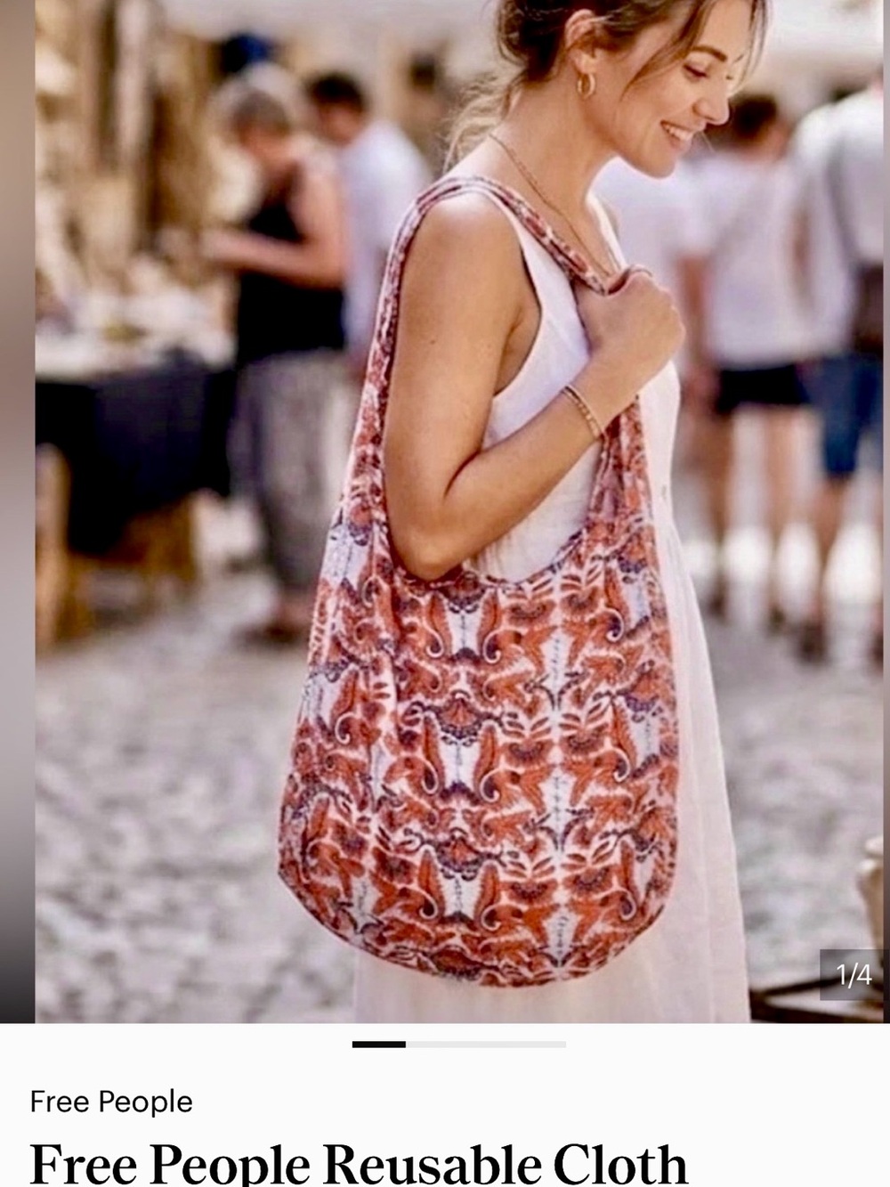 Free People Orange and White Reusable Cloth Shoulder Bag